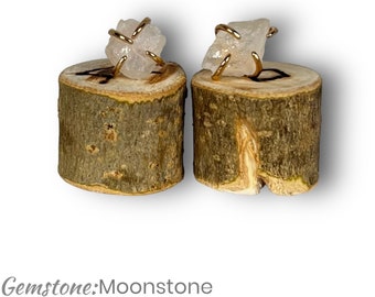 Raw Moonstone Gemstone Stud Earring