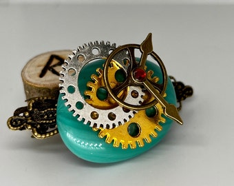 Steampunk Stone & Gear Barrette