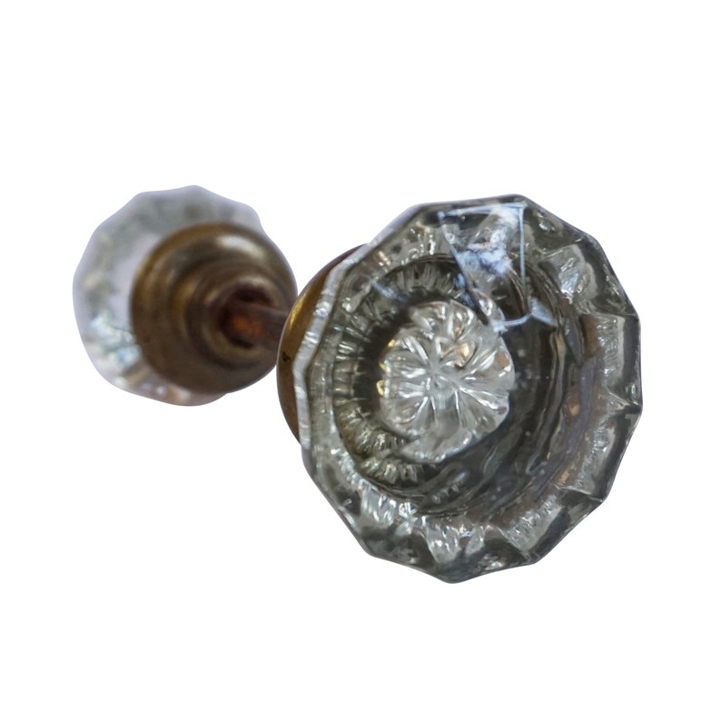 Antique Vintage Clear Glass Door Knob Set Victorian 12 Sided Etsy