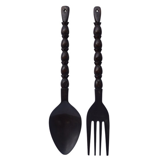 Vintage 38 Oversized Xxl Wooden Fork And Spoon Wall Etsy