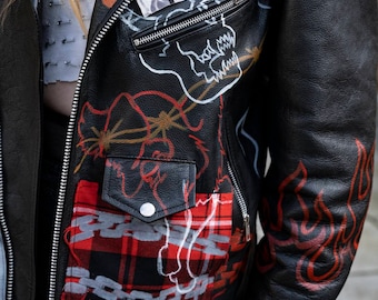 Highway to Hell Metal Punk Studded Real Leather Jacket