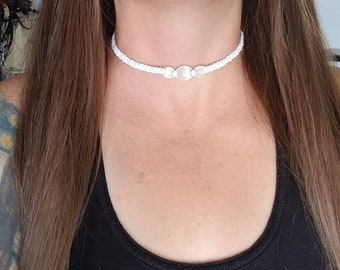 Selenite Macrame Choker, Macrame Gemstone Necklace, Satin Spar Selenite Choker, Handmade Hemp Macrame Jewelry, Choker Necklace, Gift For Her