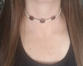 Natural Amethyst Hemp Choker, Empath Protection Necklace, Healing Amethyst Jewelry, Gift, Empathic Gemstone Jewelry, Handmade Macrame Choker