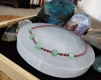 Green Recycled Sea Glass Choker, Brown Macrame Sea Glass Necklace, Green Glass Necklace, Handmade Beach Jewelry, Hemp Macrame Jewelry, Gift