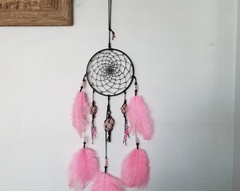 Handmade Dreamcatcher, Wall Hanging, Gemstones, Rose Quartz Dreamcatcher, Black Gemstone Dreamcatcher, Home Decor, Gemstone Wall Hanging