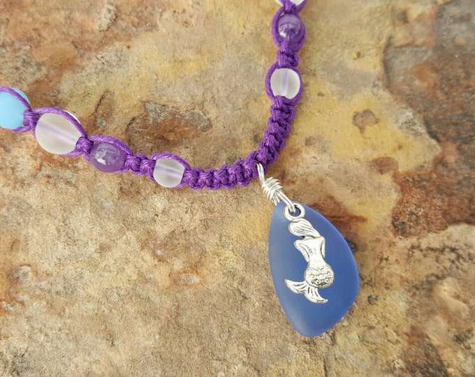 Kids Mermaid Necklace, Sea Glass Pendant, Mermaids, Summer, Beach