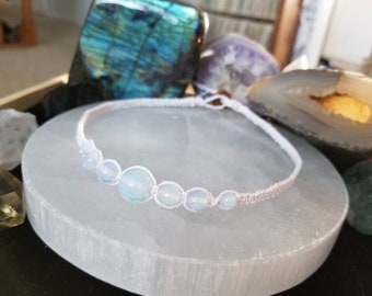 White Hemp Choker Necklace, Opalite Choker, Handmade Macrame Jewelry, Gift, Hemp Jewelry, Macrame Hemp Necklace, White Opalite Necklace