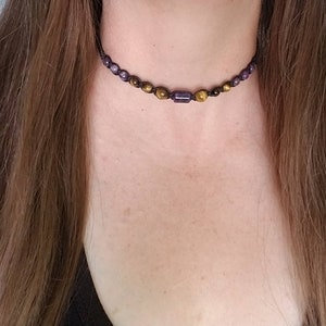 Protective Hemp Choker, Tigers Eye Choker, Gemstone Protection, Amethyst Hemp Necklace, Hemp, Handmade Necklace, Hemp Macrame, Gift for Her