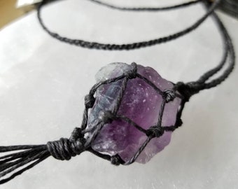 Hand Braided Long Fluorite Necklace, Long Thin Black Fluorite Necklace, Heart Healing Gemstone, Grounding Jewelry, Long Hemp Necklace, Gift