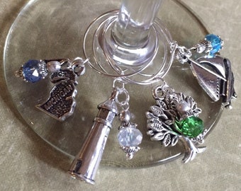 Michigan Lighthouse Sailboat Tree Wine Glass Charms Set of 4 Glass Beads Great Gift! Nature Pure Michigan Michigander Party Great Lakes