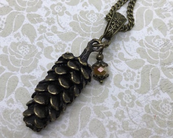 Pinecone Necklace, Antique Bronze, Nature Gift, Outdoors Gift, Hippie Boho Gift, Affordable Gift, Handmade Pinecone Gift