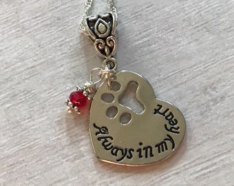 Dog "Always In My Heart" Necklace Unique Unusual Puppy Gift Paw Print Red Dog Loss  Mourning Gift BD911