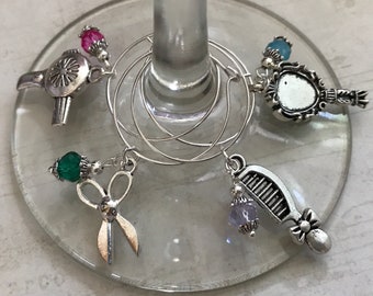 Beautician Wine Glass Charms, Set of 4, Comb Mirror Scissors Blow Dryer Beauty Cosmetologist Cosmetology Gift Hair Dresser Hair Stylist Gift