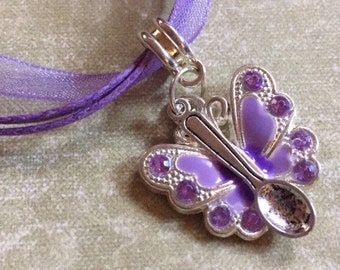 Purple Butterfly Spoon Theory Necklace Lupus Fibromyalgia Crohns/Colitis Chiari Epilepsy Alzheimers Pancreatic Cancer SLE Sjogren