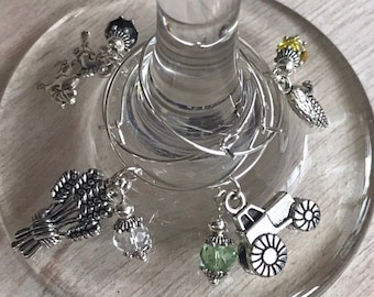 Farm Wine Glass Charms Set of 4 Tractor Wheat Horse Corn Gift Glass Beads Sparkle Beer Bottle Charms Farmer Gift