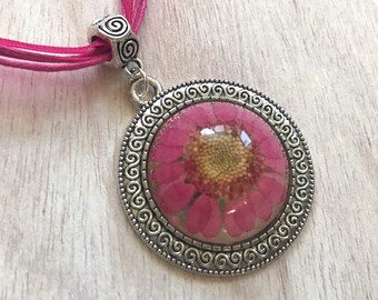 Pink Daisy Necklace, Victorian, Unique Jewelry Gift