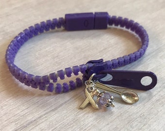 Purple Zipper Bracelet, Awareness Ribbon, Spoon Theory, Chronic Illness, EDS Chiari Zipperhead Spoonie Gift