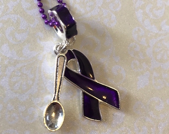 Purple Awareness Ribbon Spoon Theory Necklace, Spoonie Necklace, Fibro, Lupus, Chiari, Pancreatitis, Epilepsy, Spoon Theory Gift