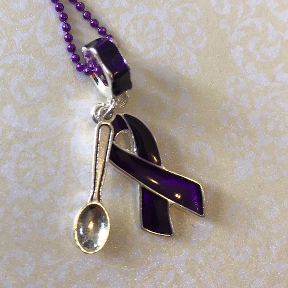 Purple Awareness Ribbon Spoon Necklace Spoonie Necklace Fibromyalgia Lupus Chiari Fibro Necklace Pancreatitis Epilepsy Spoon Theory Gift