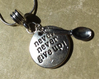 Never Give Up Spoon Theory Necklace, Spoonie Gift, Chronic Illness Gift, Spoonie Necklace, Fibro, Lupus, MS Chiari, EDS, Cancer, POTS