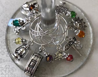 Camping Wine Glass Charms Set of 8 Great Gift! Cabin Road Trip Travel Trailer Camper Motorhome Nature Outdoors Woods Forest Adventure