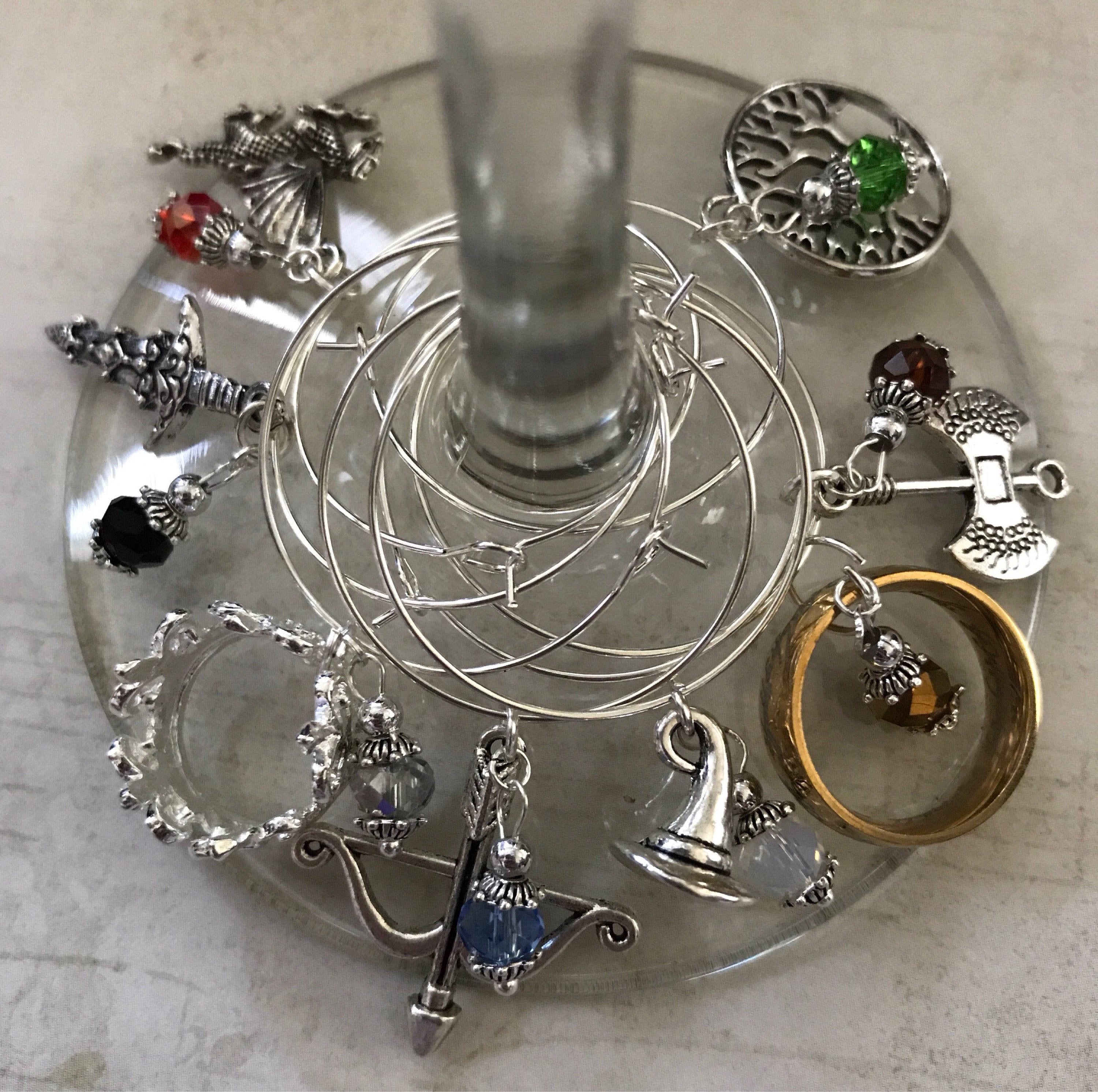 Lord of the Rings Wine Glass Charms, Set of 8, LOTR Gift, Fantasy, Sword,  Gandalf's Hat, Crown Bow & Arrow Ring Dragon Smaug Drink Beer Gift 