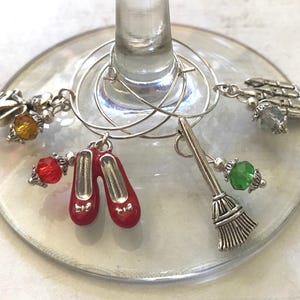 Wizard of Oz Wine Glass Charms, Ruby Slippers Gift, Set of 4