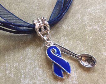 Blue Spoonie Necklace, Spoon Theory Jewelry, Awareness Ribbon, Chronic Illness Gift