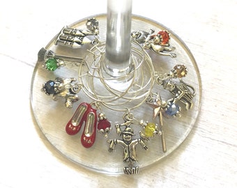 Wizard of Oz Wine Glass Charms, Set of 8, Dorothy, Ruby Slippers Gift