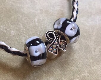 Zebra Awareness Ribbon Bracelet, Ehlers-Danlos Syndrome Jewelry, EDS Chronic Illness Gift