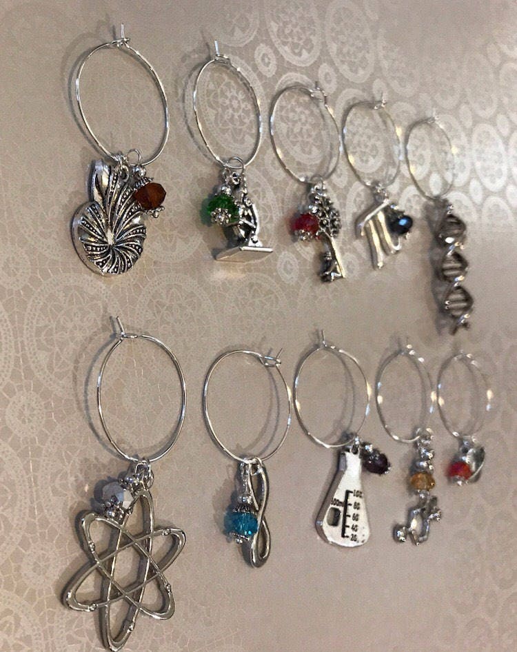 Science Wine Glass Charm Set of 10 Pi Double Helix Microscope Etsy
