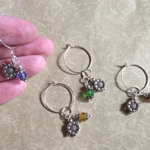 Sunflower Wine Glass Charms Set of 4 Leaf Flower Sunflower Gift Glass Beads Sparkle Beer Bottle Charms Gardening Gift Sunflower Gift image 4