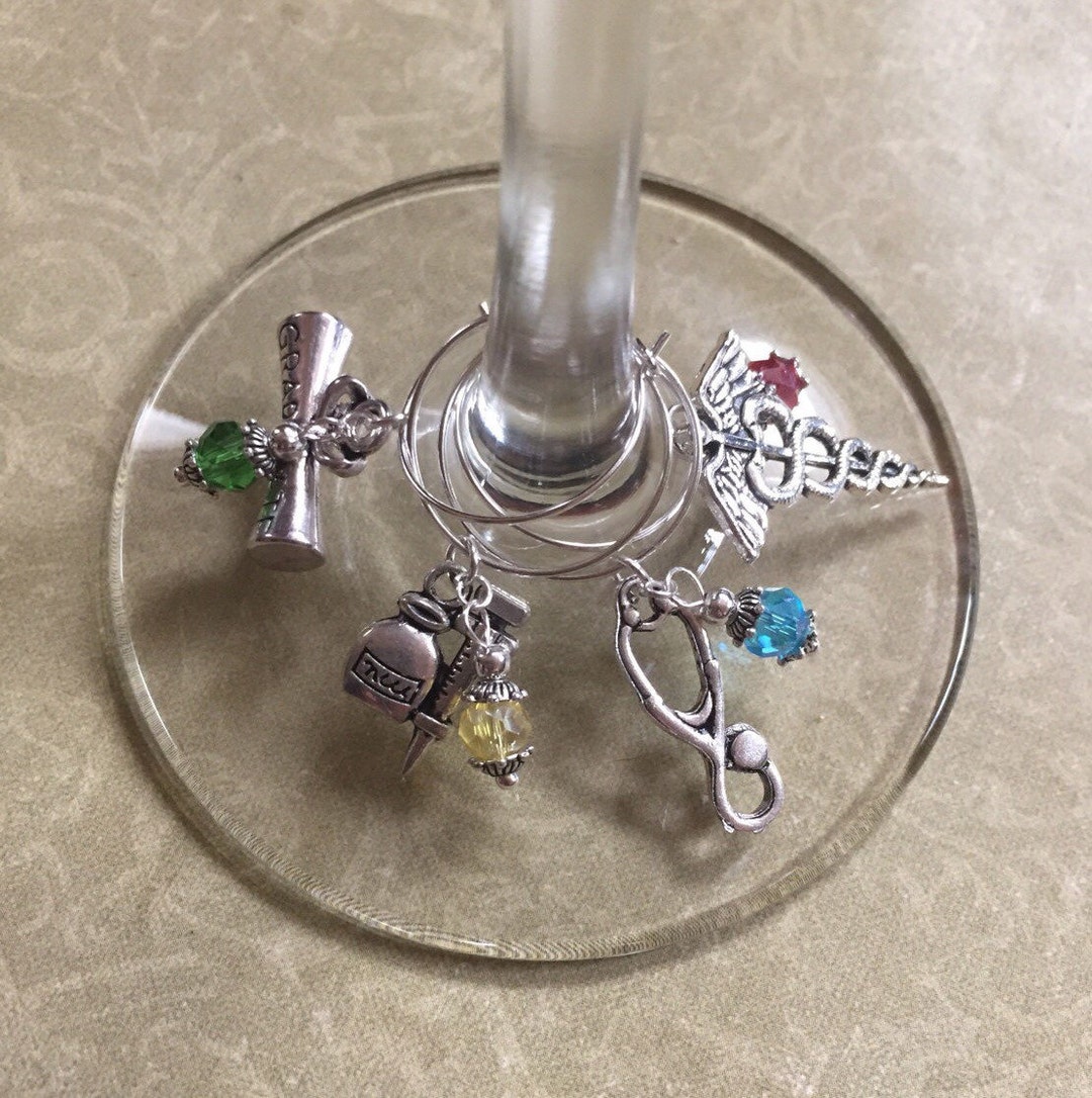 Medical Science Wine Glass Charms Set of 4 Doctor Nurse Etsy