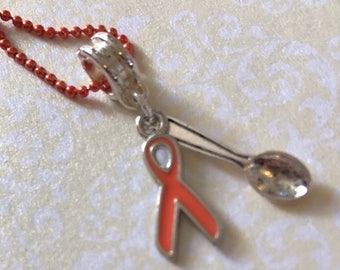 Orange Spoon Awareness Ribbon Hope Necklace Spoonie Spoon Theory MS Multiple Sclerosis RSD CRPS Leukemia Get Well Gift Chronic Illness