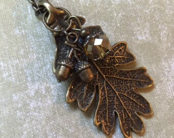 Oak Leaf Acorn Necklace, Antique Bronze, Nature Gift, Fall Gift, Autumn Leaves, Boho Gift, Leaf Gift, Oak Gift, boho necklace, gift for her