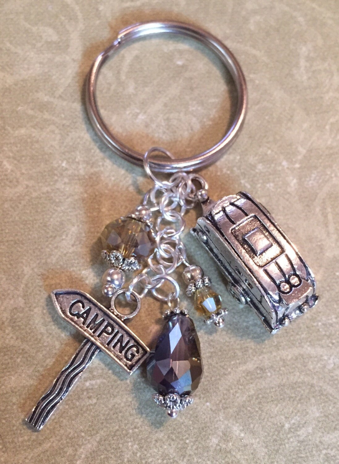 Camping Keychain Travel Trailer Keyring Sparkle Yellow Happy Etsy UK