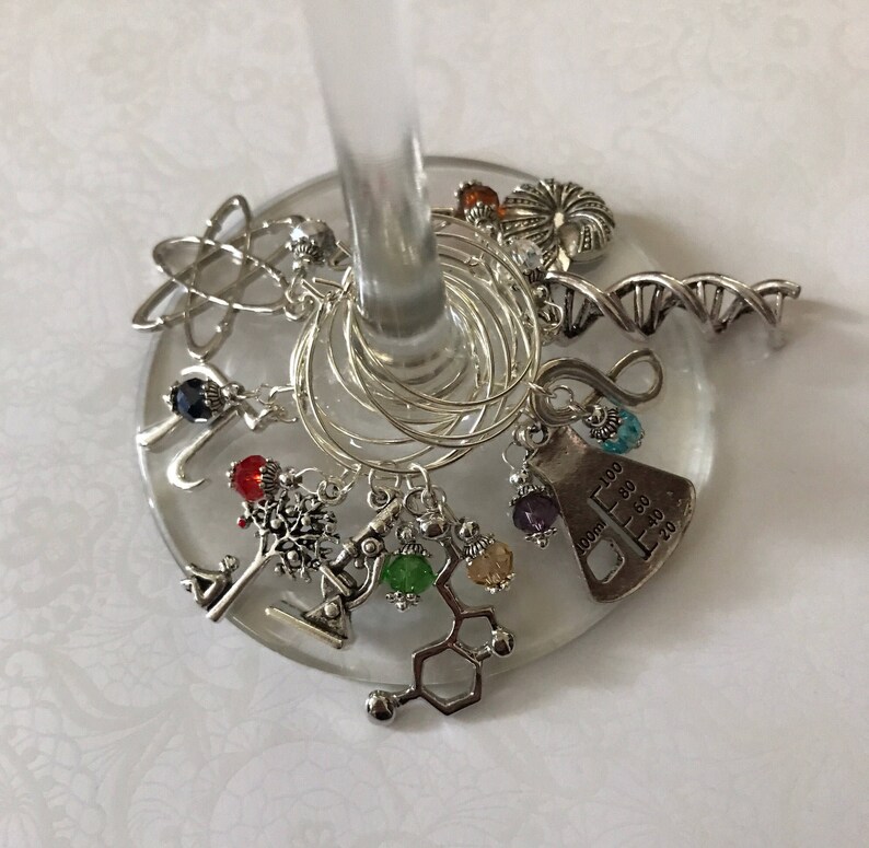 Science Wine Glass Charm Set of 10 Pi Double Helix Microscope Etsy