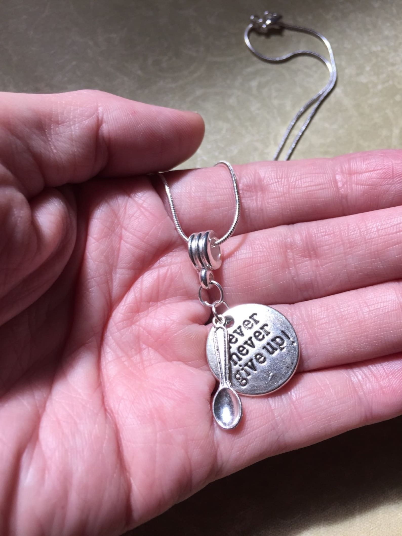 Never Give Up Spoon Theory Necklace Spoonie Charm Pendant Etsy