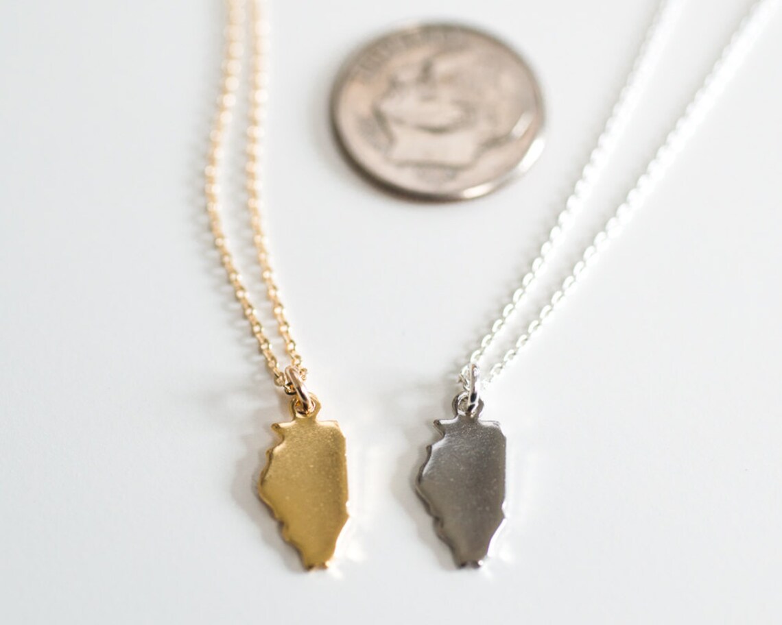 Illinois Tiny State Charm Necklace Midwest Charm 18k Gold or Silver