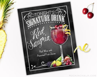 Red Sangria | All Purpose Special Event Signature Drink Sign - Instant Download - Printable file