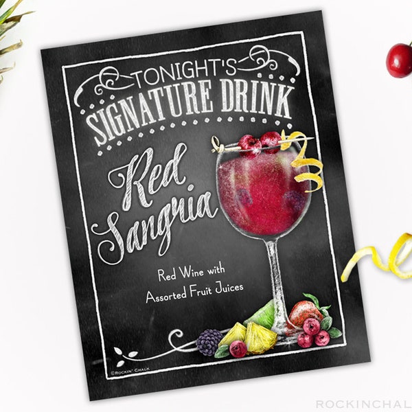 Red Sangria | All Purpose Special Event Signature Drink Sign - Instant Download - Printable file