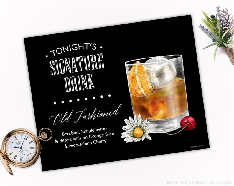 Classic Old Fashioned Bourbon Signature Drink Sign AS IS