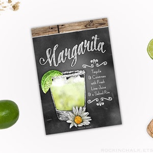 Klassisches Margarita on the Rocks Cocktail Rezeptschild 5x7 Tafel Schild mit rustikaler Holzborte Sofort Download DIGITAL FILE Bild 1