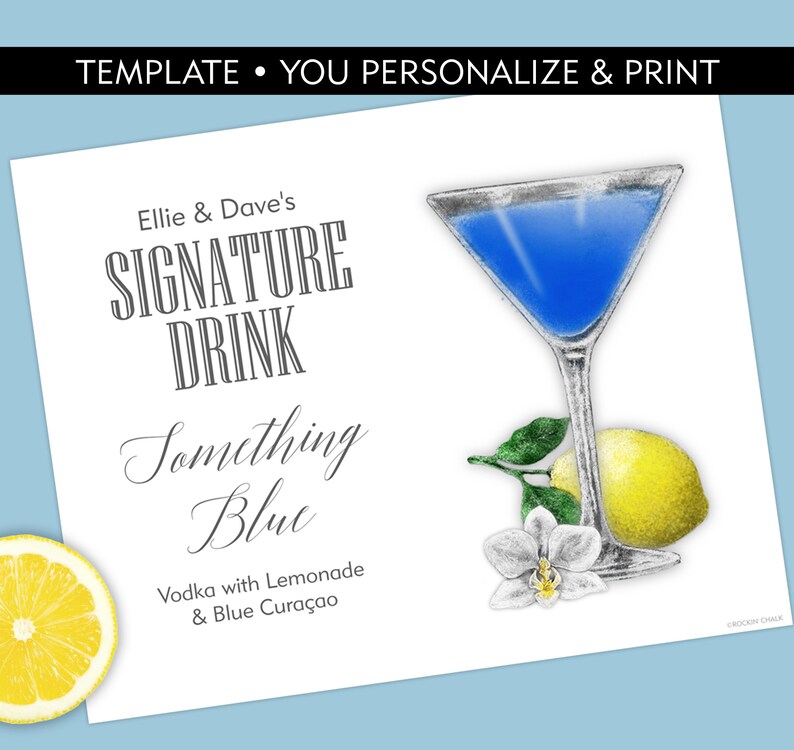 EDITABLE Signature Drink Sign Someting Blue Martini YOU Etsy