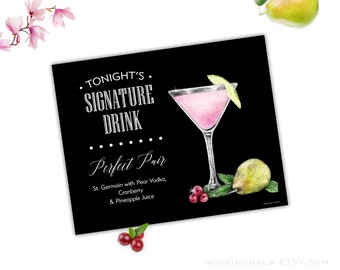 Signatur Trinkschild - AS IS Instant Download - Perfektes Paar Martini - Druckbare Hochzeitsdekoration, Probenessen Verlobungsparty Idee