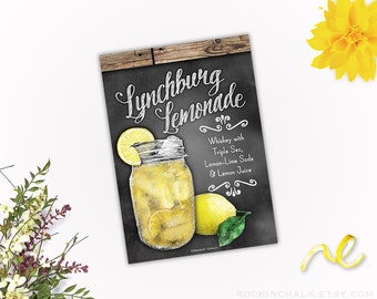 Lynchberg Lemonade Cocktail Recipe Sign Bar Decor 5x7" Chalkboard Style Sign with Rustic Wood Border - Instant Download DIGITAL FILE