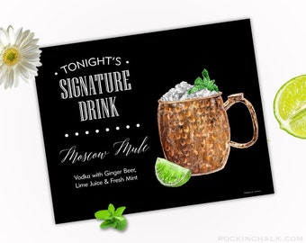 Moscow Mule Kupferbecher Signature Drink Sign - AS IS Sofortiger Download druckbare Hochzeitsdekoration | Formales Minimal Schwarz