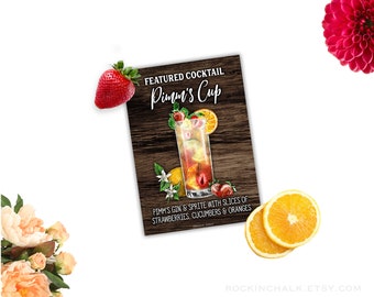 Pimm's Cup Drink 5x7" Barnwood Background Drink Sign  Instant Download DIGITAL PRINTABLE - Wedding, Rehearsal Dinner Bar Decoration