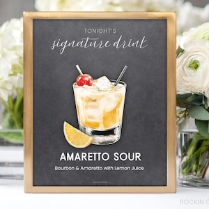 YOU EDIT Signature Drink Zeichen Amaretto Sour bearbeitbare Vorlage Digitaler Download für Hochzeitsprobe Dinner Party - Canva Vorlage
