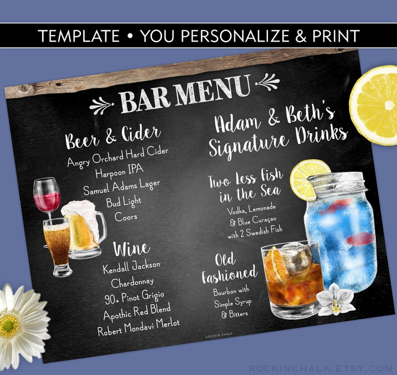 14 Bar Menu List Your Beer Wine Cider plus Signature Etsy